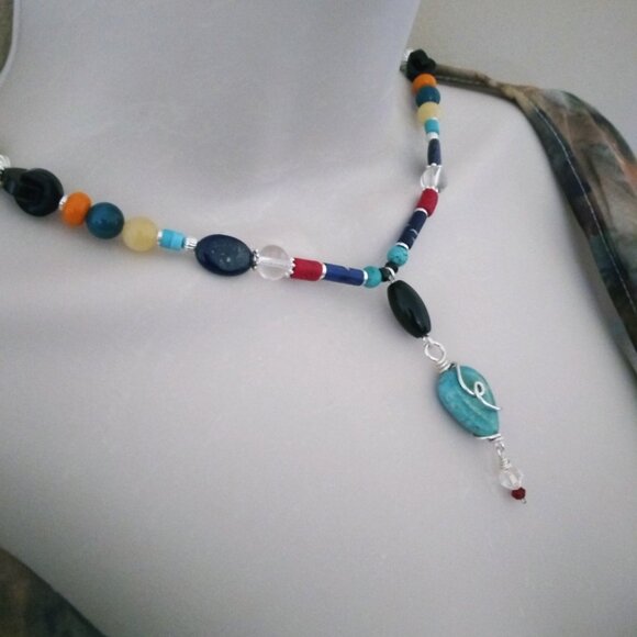 Versatile & Colorful Boho Necklace - Loads of Semi-Precious Stone Beads 18+1.5" - Picture 2 of 11
